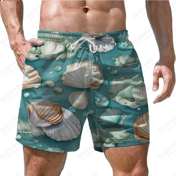 Verão Nova Shorts Soltos Simples Calções de banho de Estrela-do-mar de Impressão 3D Padrão de Shorts de Moda Praia, Shorts Estilo de Férias