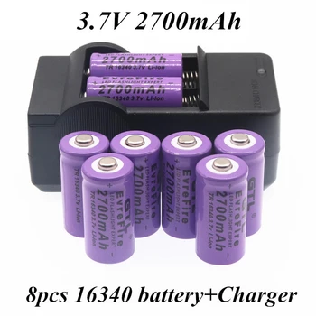 100% Novo original 16340 Bateria CR123A 16340 2700mAh Bateria 3.7 V bateria de Li-ion Bateria Recarregável+16340Charger