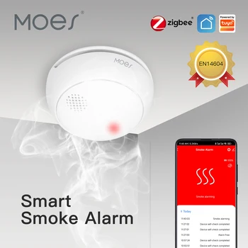 MES ZigBee Smart Detector de Fumaça sem Fio Fogo 85dB Som de uma Sirene de Alarme Sensor Inteligente de Segurança de Proteção de Cozinha em Casa de Fogo App Alerta