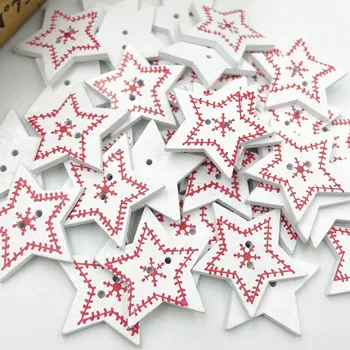 Mistura 10pcs Madeira Branca Feliz Natal Estrela Botões de Costura, Artesanato WB550