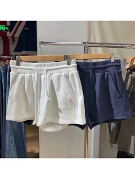 Casual Mulheres Brancas Cordão Shorts 2023 Verão Vintage De Alta Cintura Elástica De Cor Sólida Feminino, Chique Fundos De