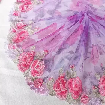 2Yards cor-de-Rosa Impresso Tule Bordado acabamento de Renda, de Malha Soft Lingerie, roupa interior Roupa Sutiã Vestido de Costura, Tecido de DIY