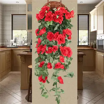 Artificial Rose Falso Flores Penduradas Planta Parede de Casa Varanda Cesta de Decoração Pack 2