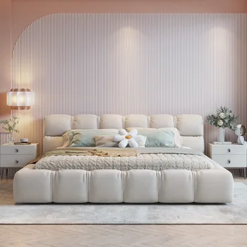 Italiano minimalista 1.5 twin tecnologia de tecido, cama de iluminação modernos de luxo, quarto principal 1.8 malha vermelha puff cama de tatame