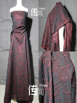 Vermelho escuro Rosa em Relevo tridimensional em Tecido Jacquard Criativo Cheongsam Hanfu Vestido de Designer de Roupas de Tecidos